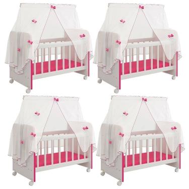Imagem de Kit 4 Berços Para Boneca Brinquedo Infantil Branco Rosa