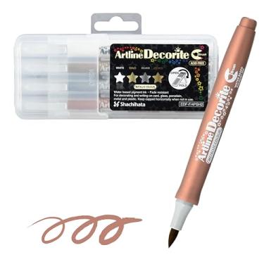 Imagem de Caneta Art Line Shachihata EDF-F/4PSH2, Decorite, Conjunto de 4 cores, 2 pincéis