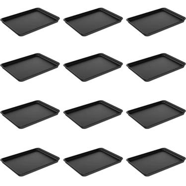 Imagem de Kit 12 Bandejas Plásticas Servir Coza 32x23cm Preto Restaura