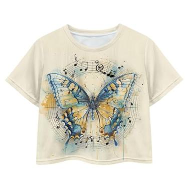 Imagem de Watdotory Camiseta de 4 de julho para meninas de 7 a 8 anos com a bandeira dos EUA Crop Tops Kids Outfit Independent Day Graphic Tee-, Borboleta, M