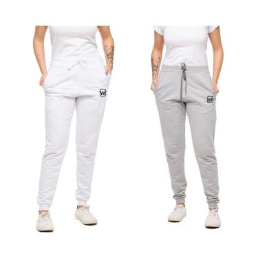 Imagem de KIT COM 02 CALÇAS DE MOLETOM PLUS SIZE FEMININA SLIM SPORT WOOKS - M10p-BRANCO-PRETO-G3-Feminino