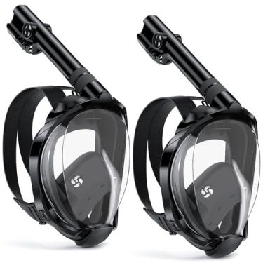 Imagem de W WSTOO Máscara de snorkel facial para adultos, adequada para iniciantes, equipamento de mergulho seco, pode respirar sua boca ou nariz, vista panorâmica de 180 graus, antiembaçamento, antivazamento