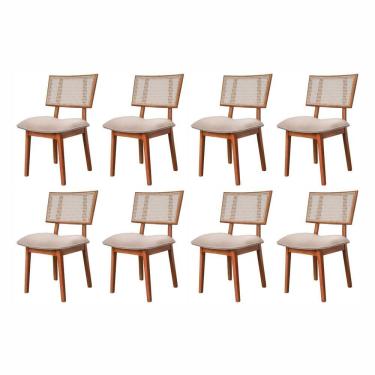Imagem de Conjunto 8 Cadeiras em Madeira Maciça, Rattan de Fibra 100% Natural e Estofada Lívia Authentic Champagne