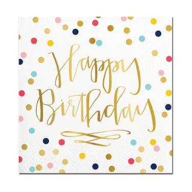 Imagem de Creative Brands Slant Collection - 20 guardanapos de papel para bebidas/coquetéis, 12,7 x 12,7 cm, Happy Birthday