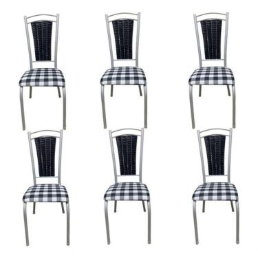Imagem de Kit 6 Cadeiras Branca Cozinha Aço Tubolar Confortável Jantar Xadrez