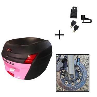 Imagem de Baú Bauleto 34l Awa + Cadeado Trava Disco Moto Antifurto, Rosa