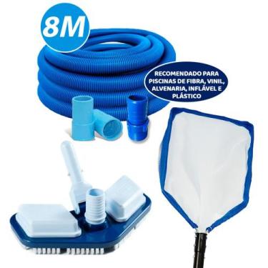 Imagem de Kit De Limpeza Piscina Com Mangueira 8m Aspirador Escova Peneira Fibra