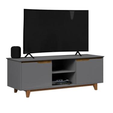 Imagem de Rack Bancada para Sala de Estar com 2 Portas e Pés em Madeira Maciça c