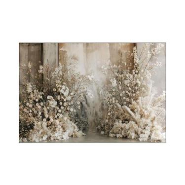 Imagem de Fundo Fotográfico 2,20 x 1,50 - Gestante Parede Bege com Flores 184 - 