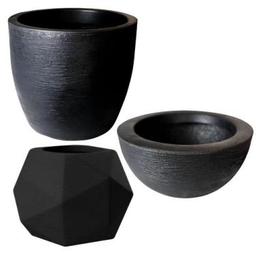 Imagem de Kit de 3 vasos para planta grafiato de luxo em polietileno para decora