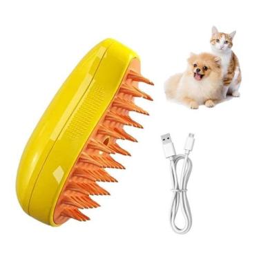 Imagem de Escova a Vapor Cachorro Cao Pet Gato Eletrico Removedor de Pelo Bateri