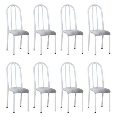 Imagem de Kit 8 Cadeiras de Cozinha Flórida Estampado Prata Pés de Ferro Branco 
