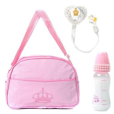 Imagem de Bolsa Maternidade Rosa com Mamadeira e Chupeta para Boneca - Saída Mat