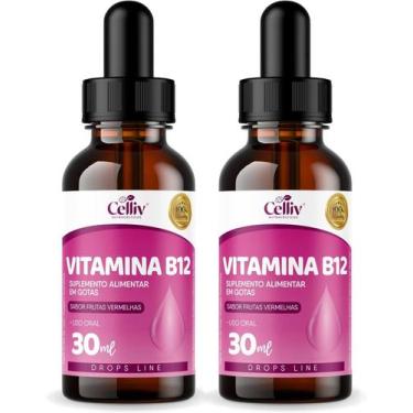 Imagem de 2x Vitamina B12 Sublingual 30ml Sabor Frutas Vermelhas Celliv - Celliv