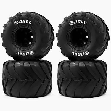 Imagem de OGRC 1.0 RC Monster Truck Wheel Rim Tires Set for FCX24 SCX24 C10 JLU Deadbolt Gladiator Bronco 1/24 Crawler Car (Black)