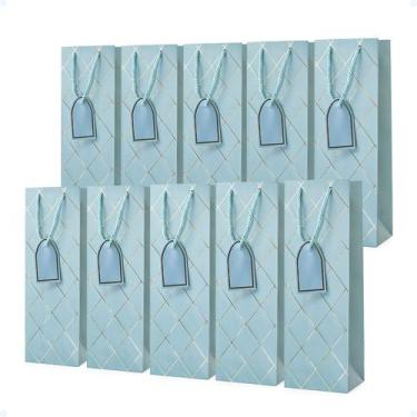 Imagem de Sacola De Vinho Garrafa Presente De Papel Reforçada 10 Und - Hxt, Azul