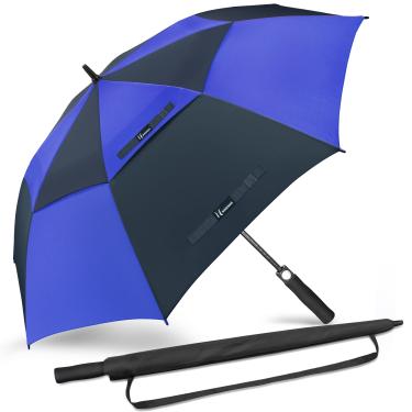 Imagem de NINEMAX Guarda-chuva grande de golfe à prova de vento 152 cm extra grande, abertura automática, duplo, ventilado, guarda-chuva adulto grande para chuva e vento (azul marinho/azul royal