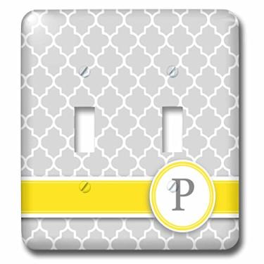 Imagem de 3dRose lsp_154582_2 Letra inicial de seu nome pessoal P - Padrão de Quatrefoil cinza monogramado - Interruptor duplo personalizado amarelo cinza