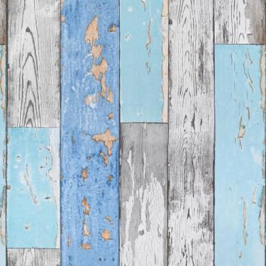 Imagem de Papel de parede Caltero Madeira Prancha 45 cm × 299 cm Papel de parede de madeira envelhecida azul para destacar e colar papel de parede de grão de madeira vintage para móveis e quarto, armário de bancada