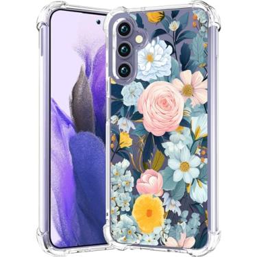 Imagem de CCFUNCASE Compatível com Samsung Galaxy S24+ Plus / S25+ Plus Capa transparente fofa para mulheres - Capas de telefone robustas Funda Capa protetora (flores azuis encantadoras florais)