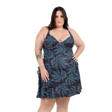 Imagem de Maiô Com Faixa Que Vira Saia/ Vestido Plus Size - WA modas, 52, Preto,