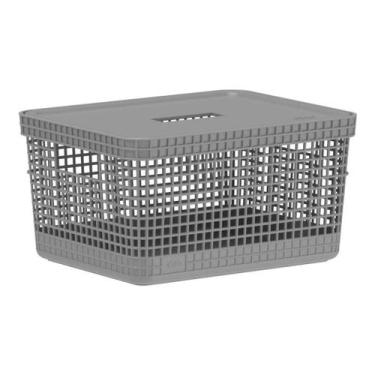 Imagem de Caixa Cesto Organizador Grande Grid Com Tampa 8 Litros - Ou, Chumbo