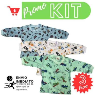 Imagem de kit 3 camiseta manga longa bebê camisetinha  menina menino envio imedi