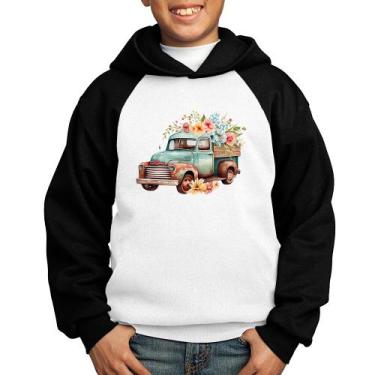 Imagem de Moletom Infantil Caminhão Vintage e Flores - Foca na Moda, Branco, Pre