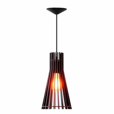 Imagem de Luminária Lustre Pendente Madeira  Vazado Aletado Rustico MDF Soquete 