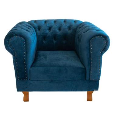 Imagem de Poltrona Chesterfield Capitonê Duque Veludo Azul Marinho Decoração, Re