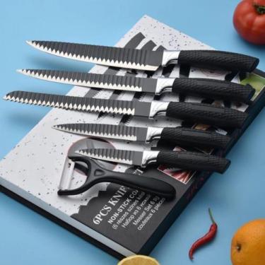 Imagem de Kit Conjunto de Facas 6 Peças Inox com Descascador Cozinha Churrasco C