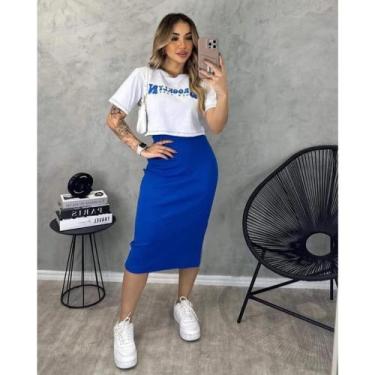 Imagem de Saia Midi Com Fenda Tendência 2024 Plus Size Moda Blogueira - LKG, G4