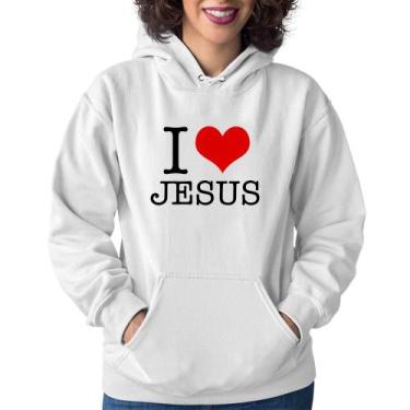Imagem de Moletom Feminino I Love Jesus - Foca na Moda, Branco, GG