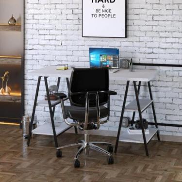 Imagem de Escrivaninha Industrial Kuadra Cavalete 135 cm - Branco/Preto - Compac