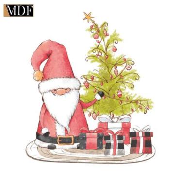 Imagem de Aplique Decoupage em Mdf Natal Papai Noel e Árvore 8cm Apmn8-164 Litoa