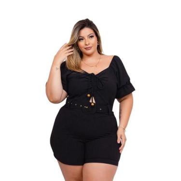 Imagem de Macaquinho Plus Size Feminino Curto Amarrar Busto Com Cinto 0376 - Bel