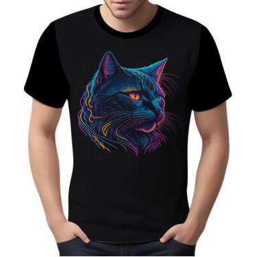 Imagem de Camisa Camiseta Estampada T-shirt Face Gato Neon Felino 6 - Enjoy Shop
