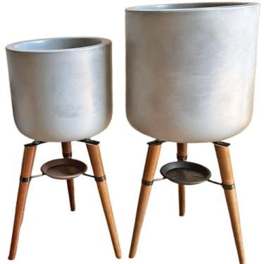 Imagem de Kit 2 Vasos Para Plantas e Decoração com Tripé de Madeira - Alpe & Ari