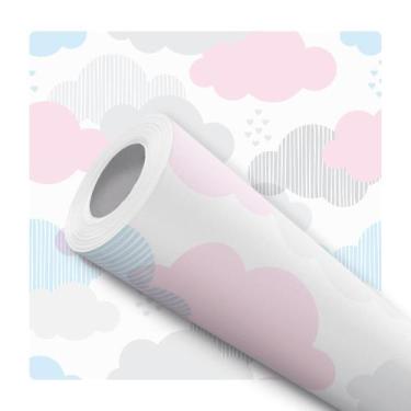 Imagem de Papel de Parede Vinílico Autoadesivo Lavável Nuvem Colorida Rosa Azul 