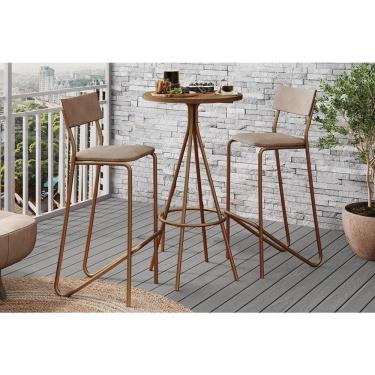 Imagem de Conjunto: Mesa de Cozinha 1575 Aço c/ Tampo Madeirado 60cm e 2 Banquetas 1747 Rose/Freijó - Areia/Caramelo - Carraro