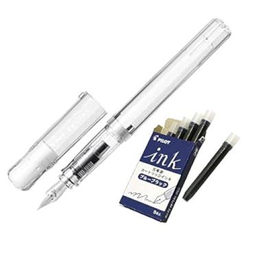 Imagem de Kakuno Fountain Pen Extra Fine Print Clear Body Ink FKA1SRNCEF with 5 Blue Black Refill and Kanji Love Sticker