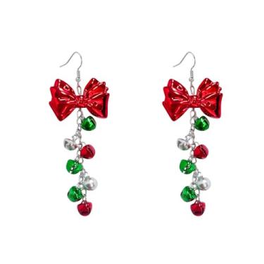 Imagem de Brincos pendentes de corrente longa com laço vermelho grande para mulheres, fita bonita, sininho verde, anzol, declaração de Natal, pendurado, hipoalergênico, festival, festa, joias, presentes de 95