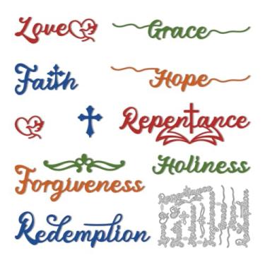 Imagem de DELORIGIN Matrizes de corte de palavras com tema bíblico, corte bíblico, letras cruzadas, estênceis de aço carbono, molde de gravação em relevo para álbum de artesanato, decoração de presente de