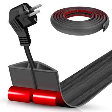 Imagem de Capa de cabo de piso autoadesiva, gerenciamento de cabos de 3 m, protetor de extensão para fios, evita viagens de cabos para escritórios, academias, exposições. Cavidade: 1 cm (L) x 0,7 cm (A