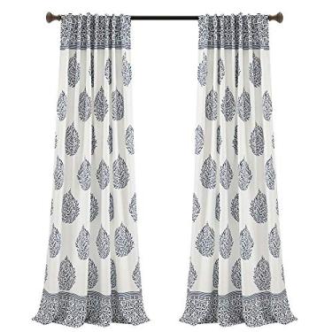 Imagem de Lush Decor Cortinas de folha de lágrima conjunto de painel de janela escurecimento de quarto para estar, jantar, quarto (par), 95" x 52", azul marinho