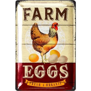 Imagem de LANOLU Placa de latão vintage de galinha, ovos de fazenda, placa de metal decorativa, presentes para amantes de frango, placas de galinha de metal, decorações de galinheiro 30 x 20 cm