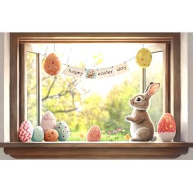 Imagem de WOOHOOROO Descasque e cole janela falsa coelho fofo ovos coloridos feliz dia de Páscoa banner decoração pôster imagem adesivo de parede decoração mural porta de parede autoadesivo decoração removível,