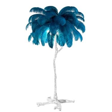 Imagem de Lâmpada de pena de luxo, luminária de chão de penas, lâmpada de LED simples regulável com interruptor de pé, lâmpada de leitura de corpo de resina prateada para decoração