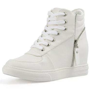 Imagem de Ckrola Tênis feminino moderno plataforma salto plataforma oculto cano alto para mulheres botas plataforma sapatos de trabalho feminino, Branco-3, 38