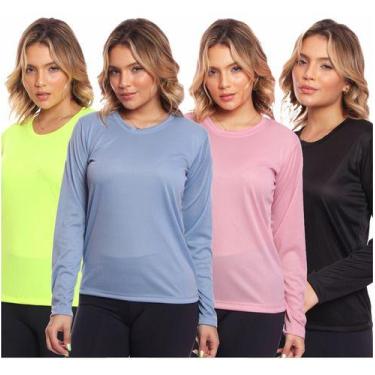 Imagem de Kit 4 Camisas Feminina Camiseta Térmica Proteção Solar Uv - MC Digital